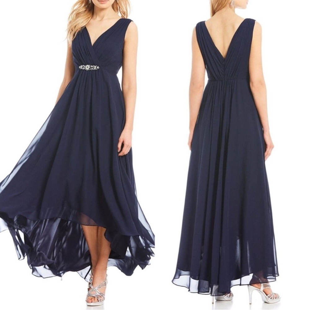 ELIZA J Navy High Low Embellished Waist Formal Party Dress - Picture 9 of 9